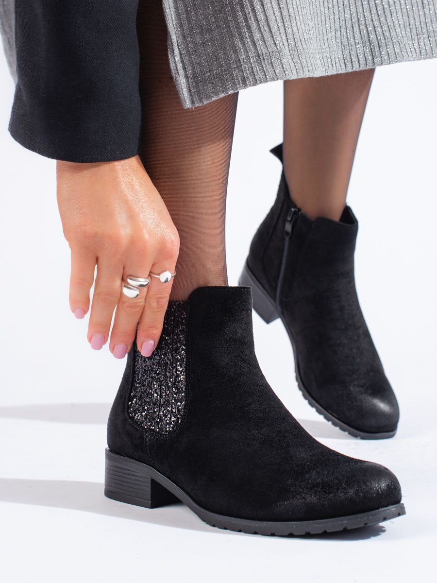 Women's suede black Chelsea boots Shelvt