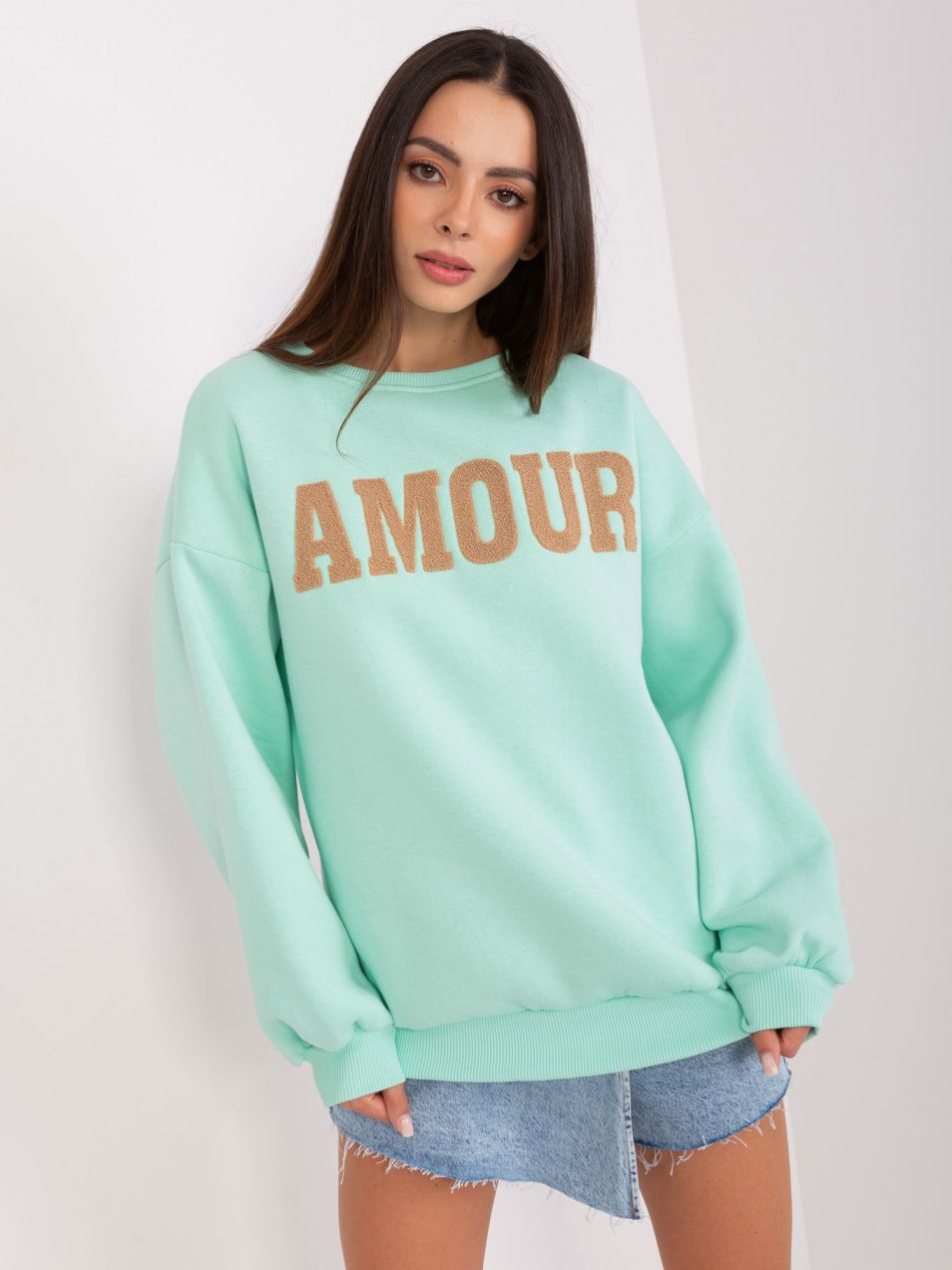 Mint hoodie with round neckline
