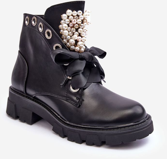 Leather trimmed low heeled boots, black Binga