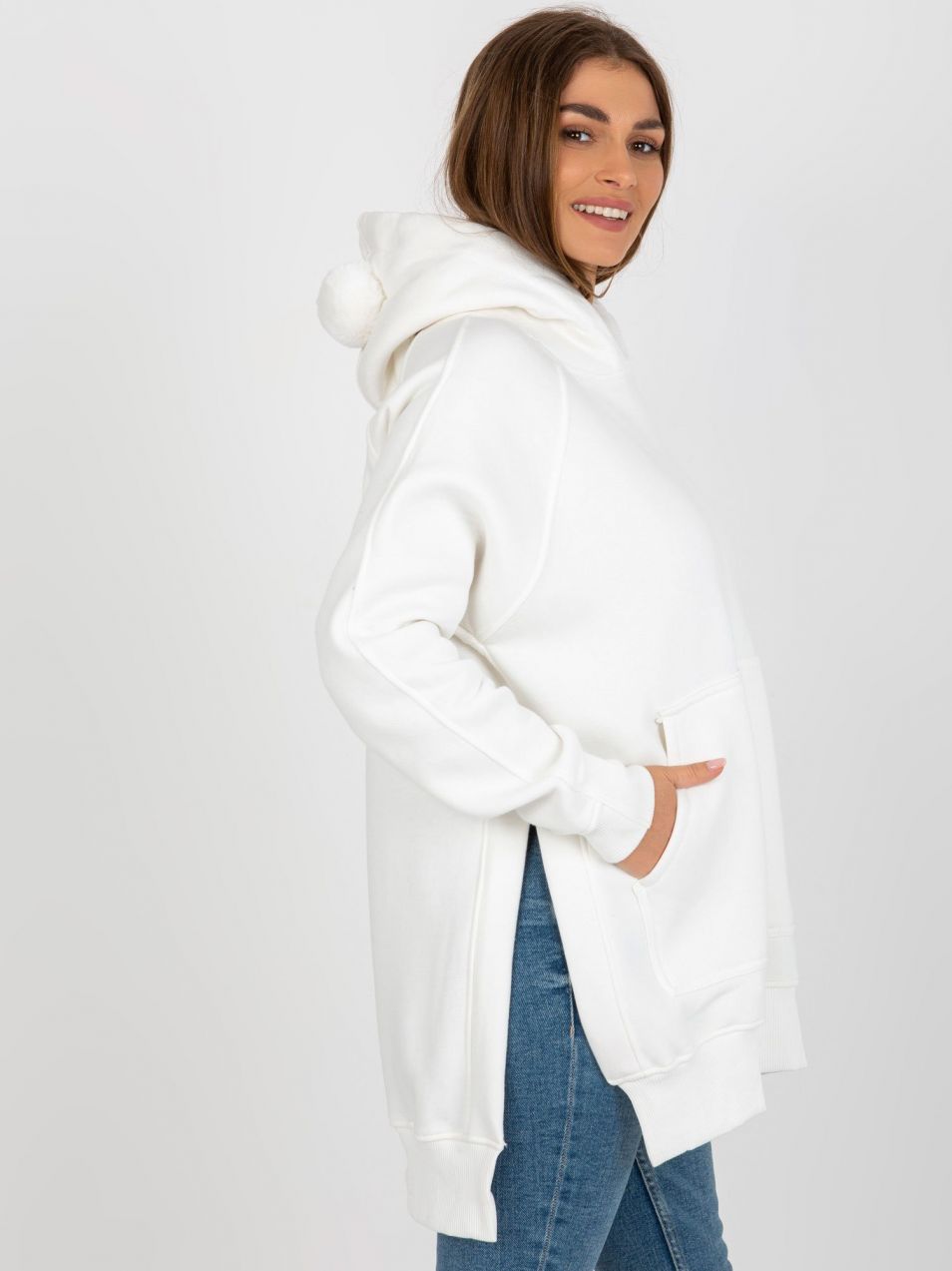 Ecru long kangaroo hoodie with ears