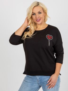 Black oversized blouse with 3/4 sleeves and application