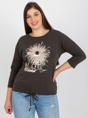Cotton khaki blouse of larger size with patches