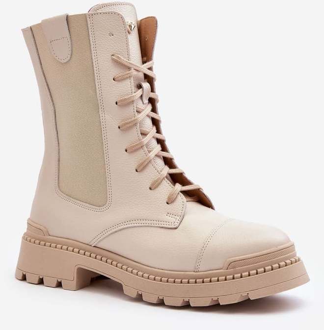 Women's leather work boots lace-up light beige Nicole