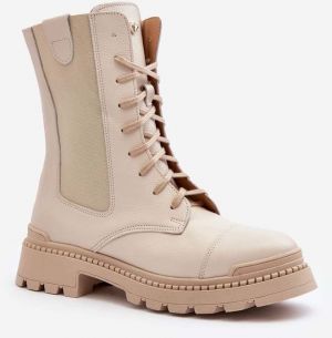 Women's leather work boots lace-up light beige Nicole