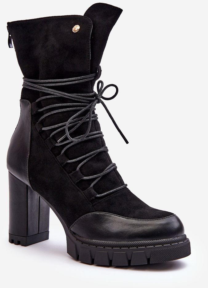 Women's high-heeled ankle boots with Black Artie lacing