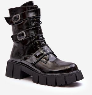 Women's Patent Black S.Barski Work Boots