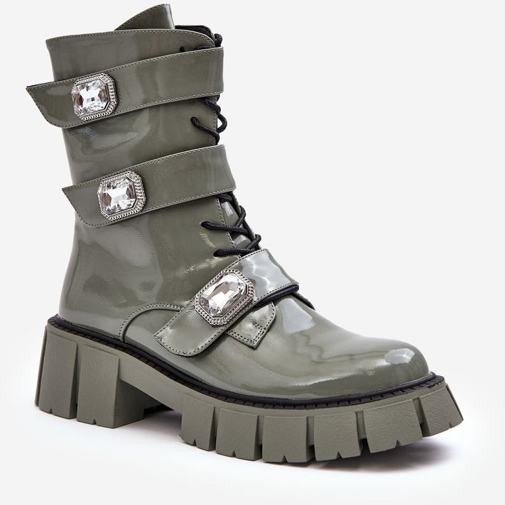 Women's Patent Work Boots Green S.Barski