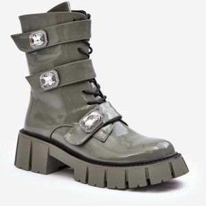 Women's Patent Work Boots Green S.Barski