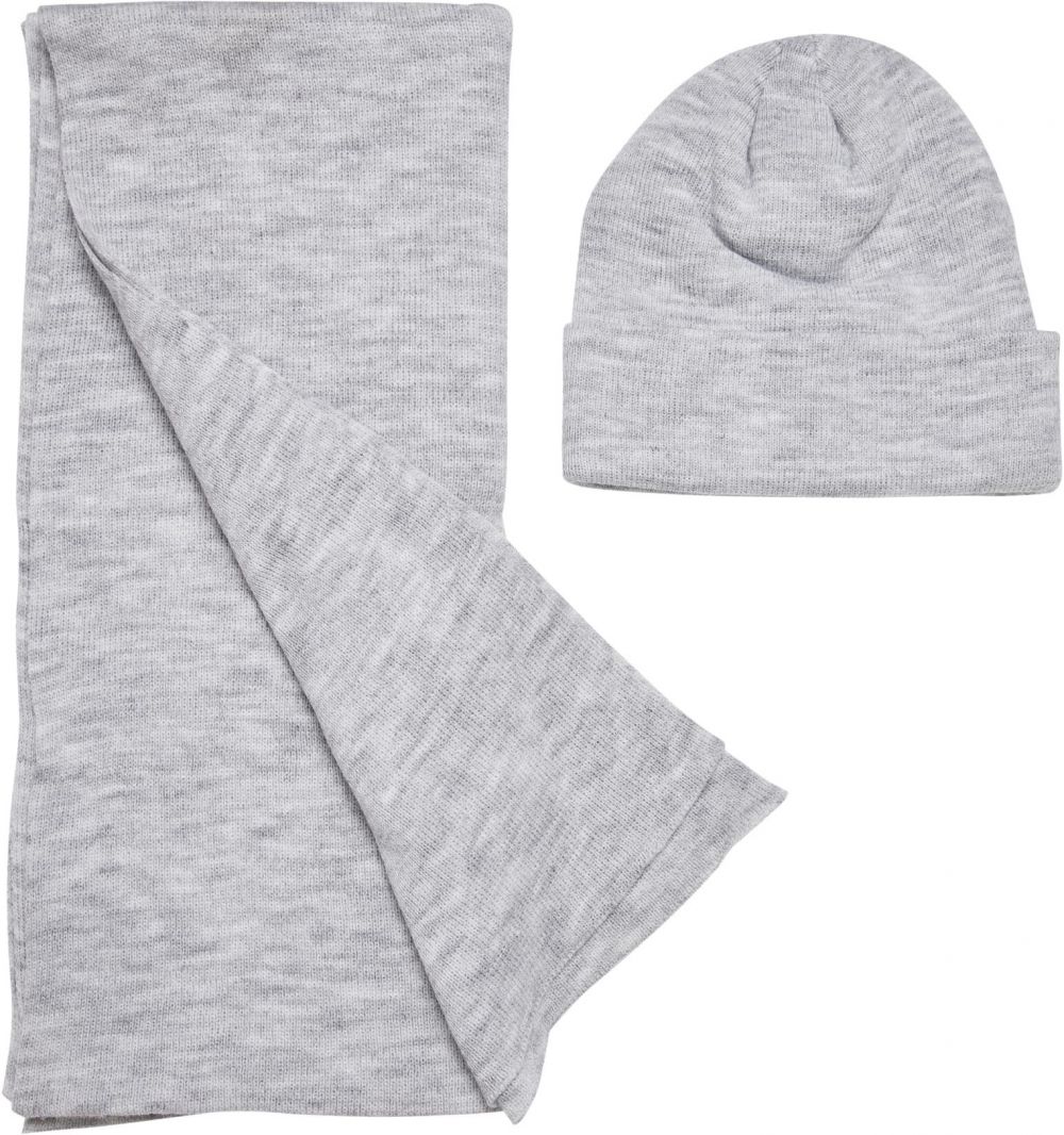 Recycled base set of hat and scarf in heather grey