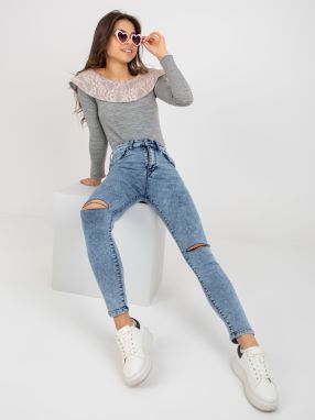 Blue denim trousers with high waist