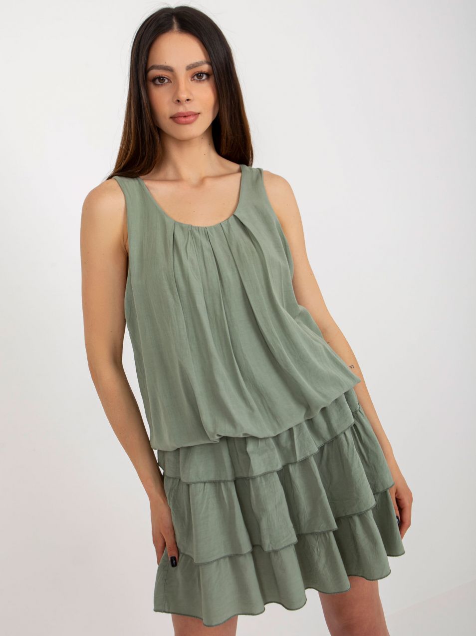 Khaki minidress with ruffles OCH BELLA