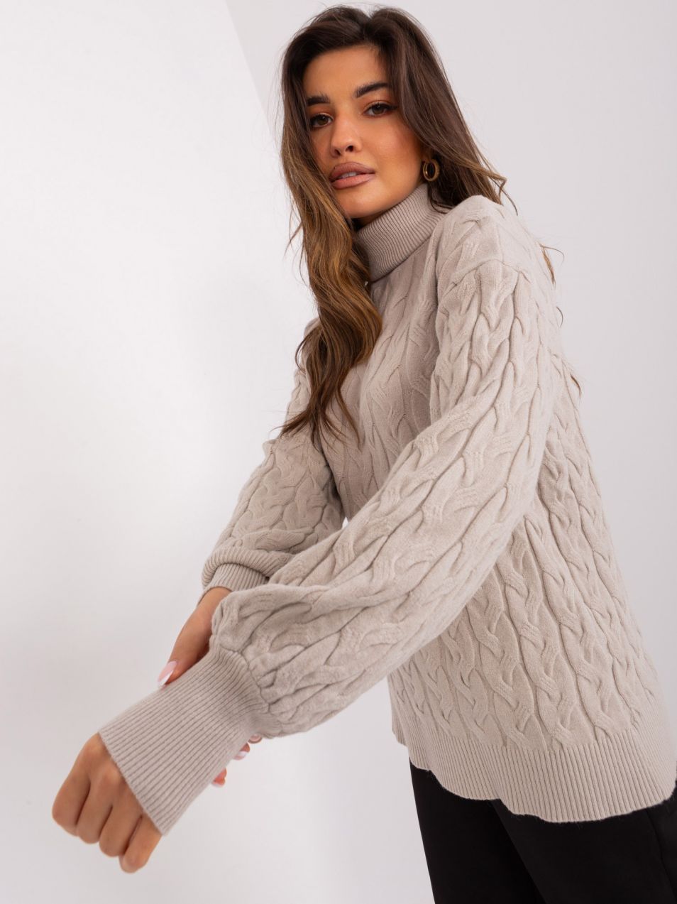 Beige turtleneck with cables