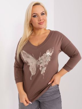 Brown casual plus size blouse with patches