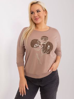 Dark beige plus size blouse with a round neckline