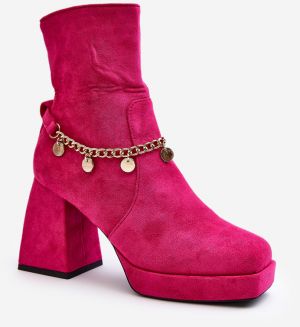 Women's high-heeled ankle boots with a chain Fuchsia Tiselo