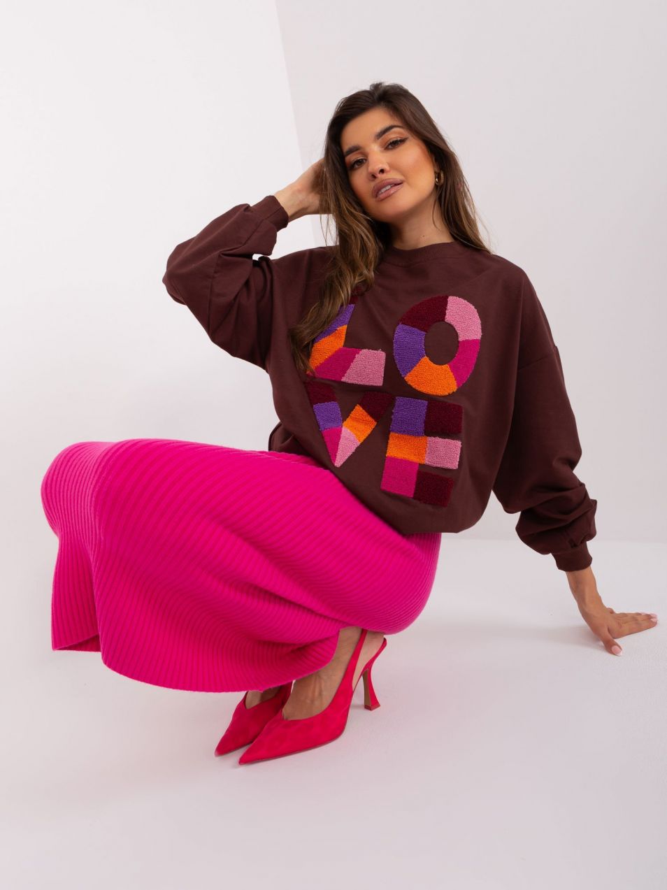 Dark brown women's cotton hooded sweatshirt