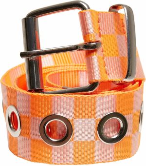 Checkered belt with eyelets neon orange/white