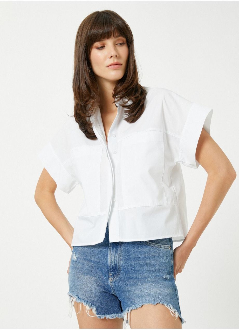 Štandardná košeľa Koton s golierom, jednofarebná, off-white, dámske košele 3sak60018pw