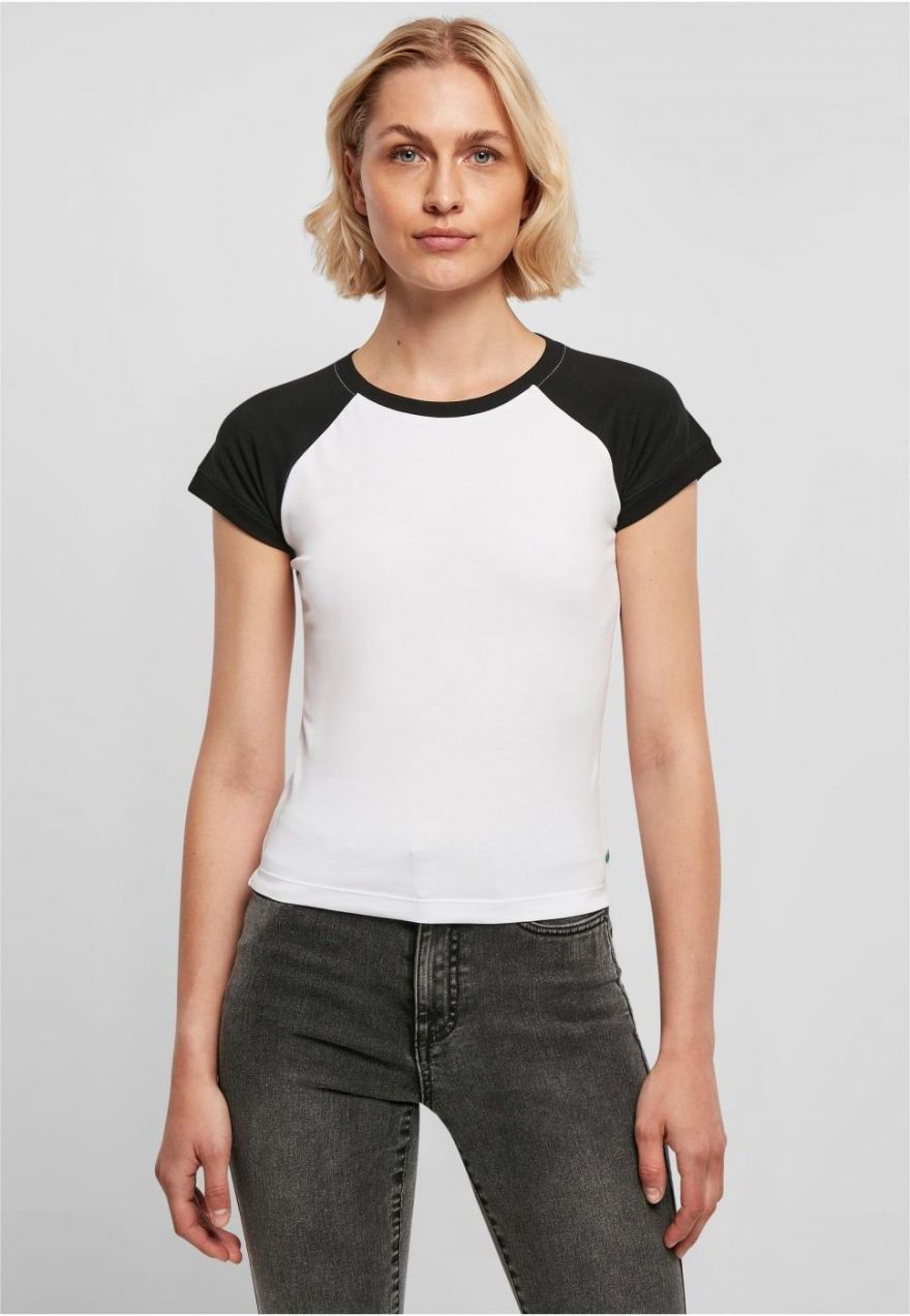 Women's Organic Stretch Short Retro Baseball T-Shirt White/Black