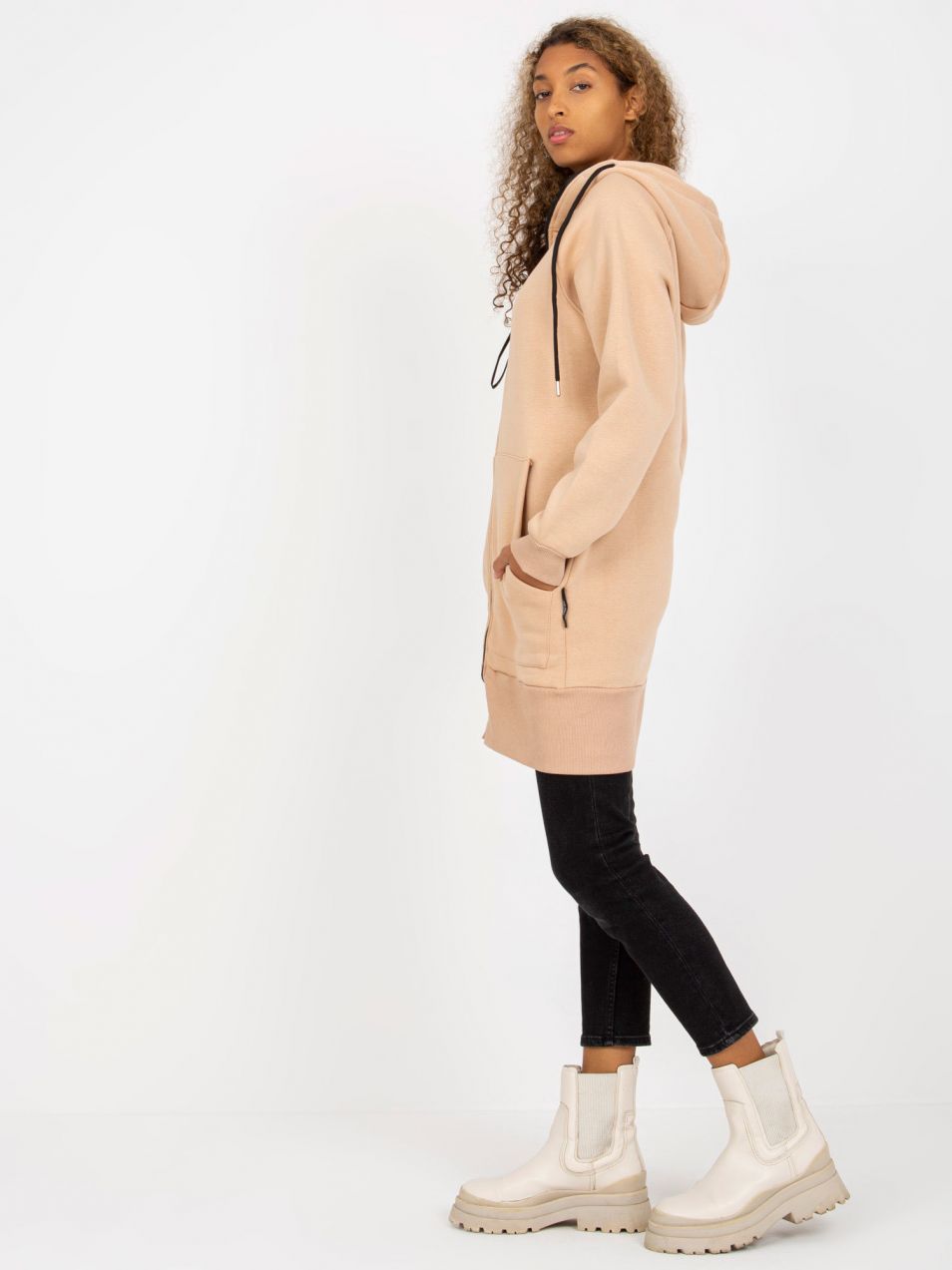 RUE PARIS beige long zippered base hoodie