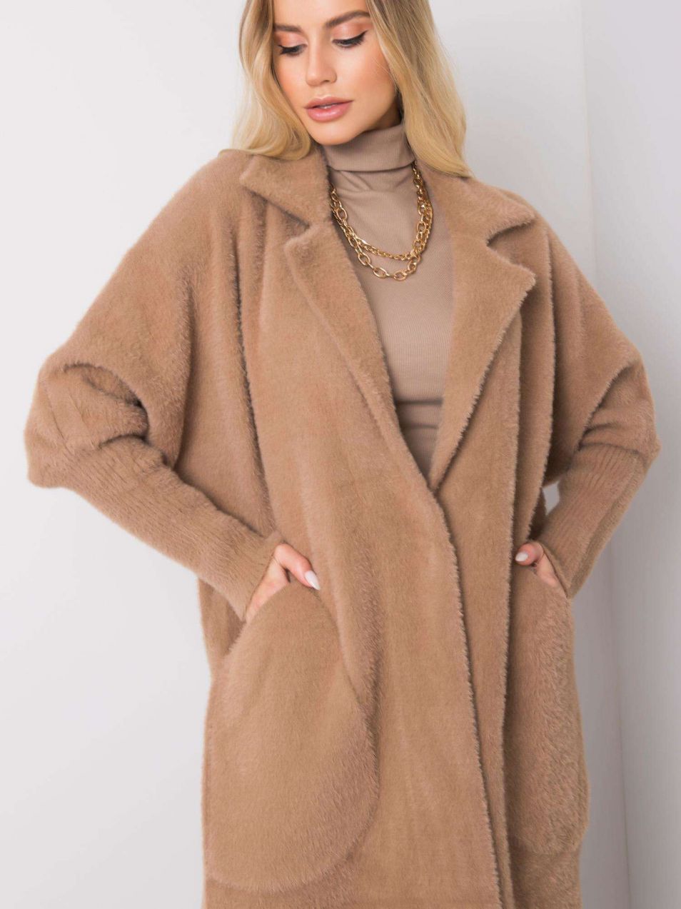 Dámsky kabát Fashionhunters Beige
