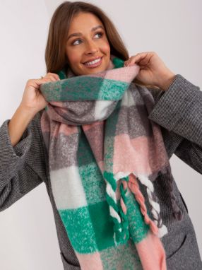Green-gray long checkered women's scarf