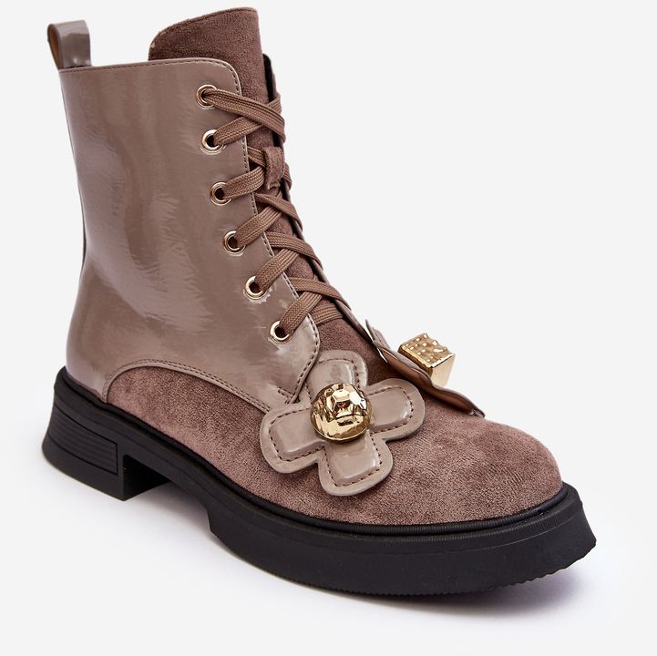 Fashionable Women's Zipper Ankle Boots with D&A Trimmings Grey-Brown
