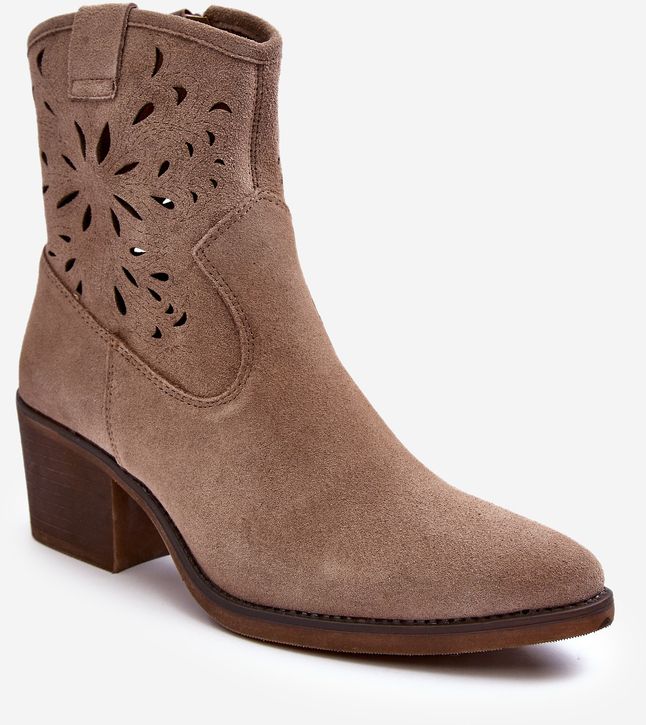 Suede Openwork Cowboy Boots D&A Dark Beige