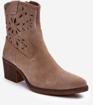 Suede Openwork Cowboy Boots D&A Dark Beige