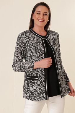 By Saygı Lycra Atletická Polka Dot Plus Veľkosť Krepová Saténová Bunda s Falošným Vreckom. Čierna