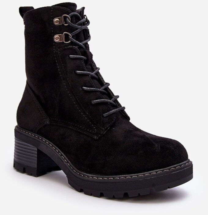 Women's lace-up low heel ankle boots black Adinail