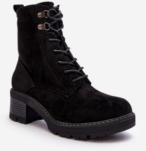 Women's lace-up low heel ankle boots black Adinail