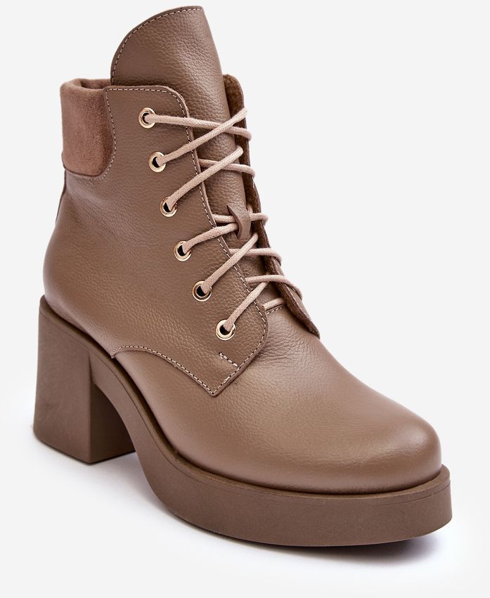 Women's leather high-heeled ankle boots, dark beige, Lemar Leocera