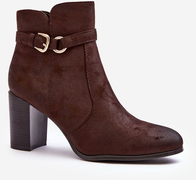 Women's leather ankle boots with buckle, Brown Lasima