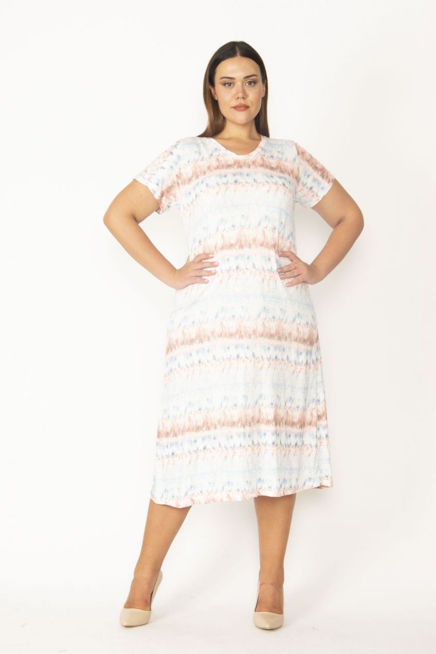 Šaty pre ženy Plus Size s farebným vzorom batiky z česanej bavlny