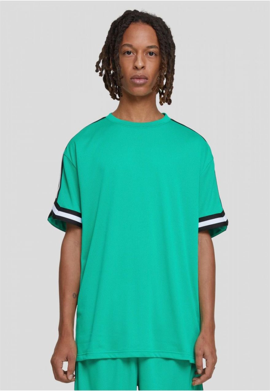 Men's T-Shirt Oversized Stripes Mesh Tee - Green