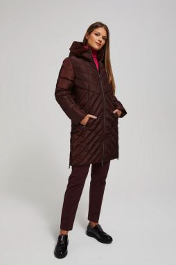 Long quilted hooded jacket