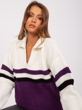 Ecru-purple oversize sweater with collar