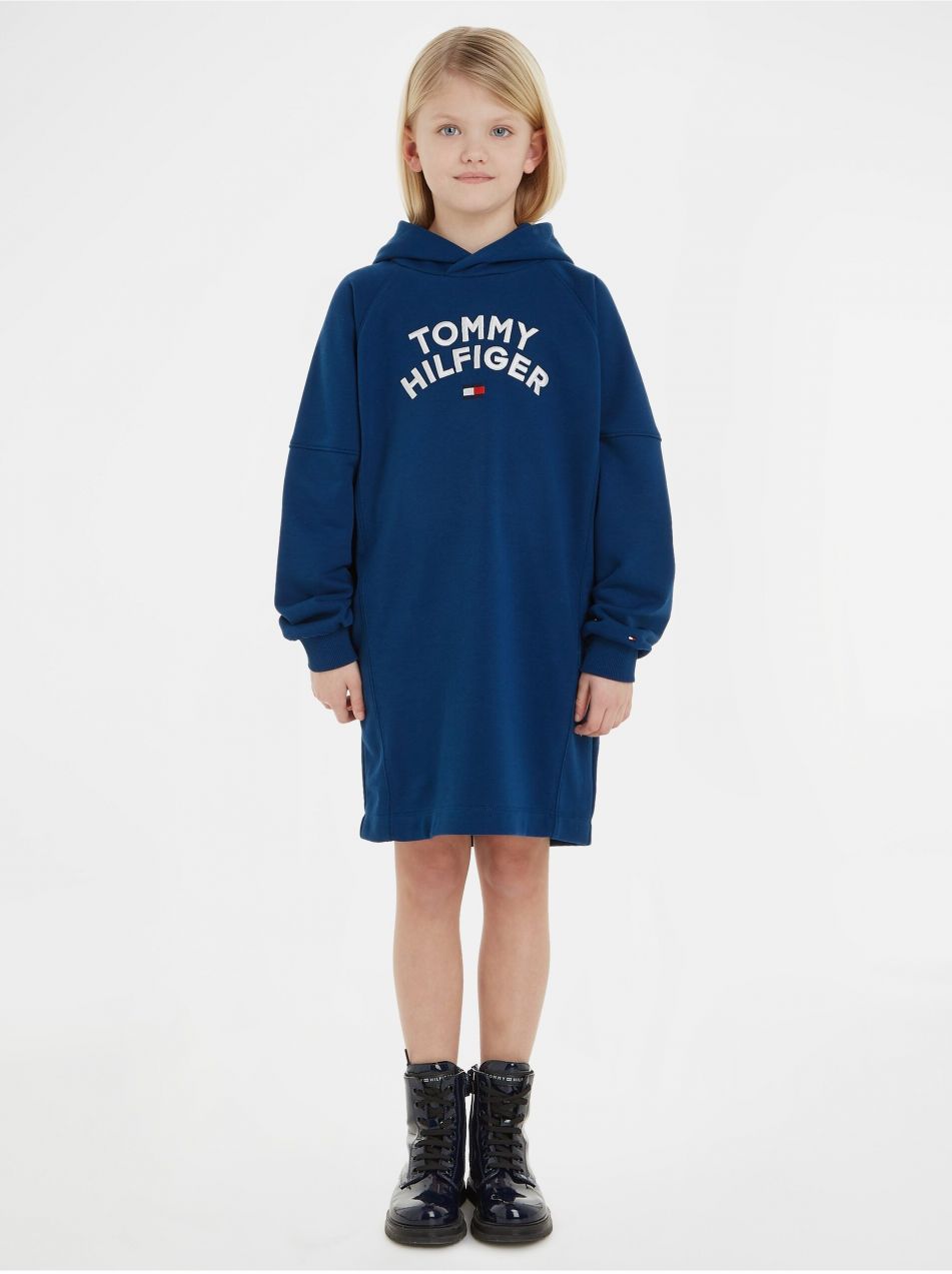 Modré dievčenské mikinové šaty s kapucňou Tommy Hilfiger