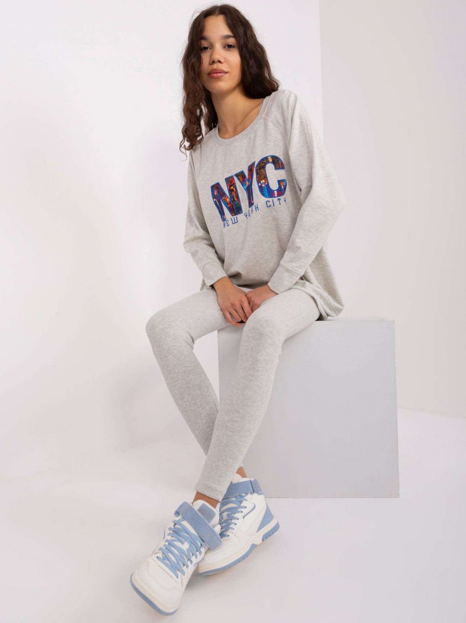 Casual grey melange set with leggings