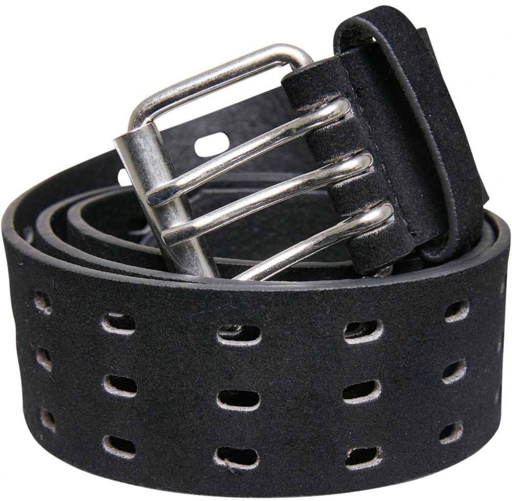 Velour Leather Tripple Thorn Buckle Belt Black