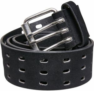 Velour Leather Tripple Thorn Buckle Belt Black