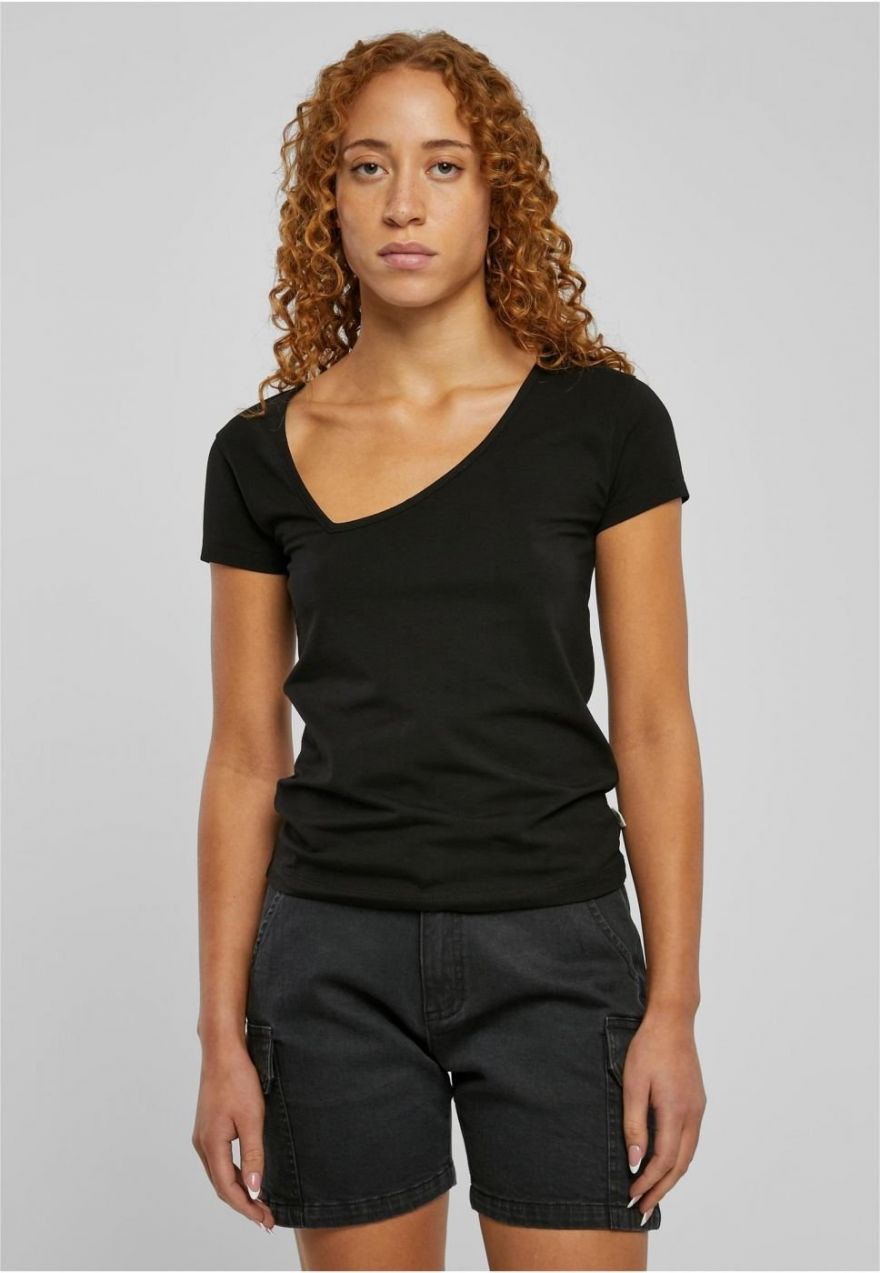 Women's T-shirt with an organic asymmetrical neckline in black