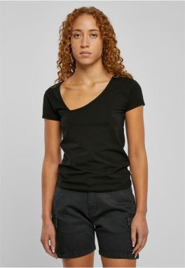 Women's T-shirt with an organic asymmetrical neckline in black