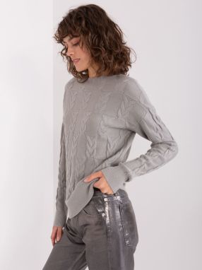 Grey knitted sweater with cables