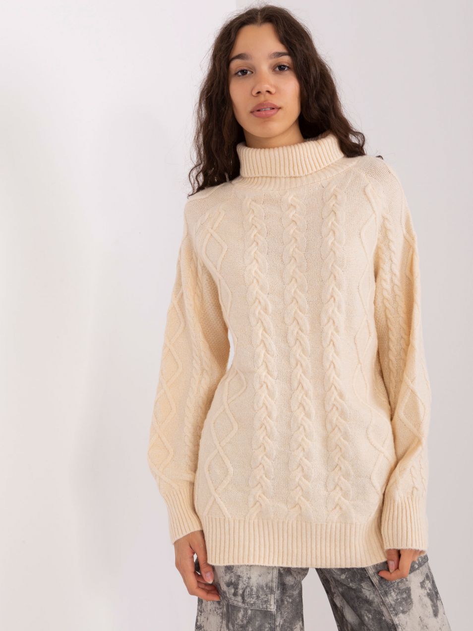 Light beige oversize sweater with cables