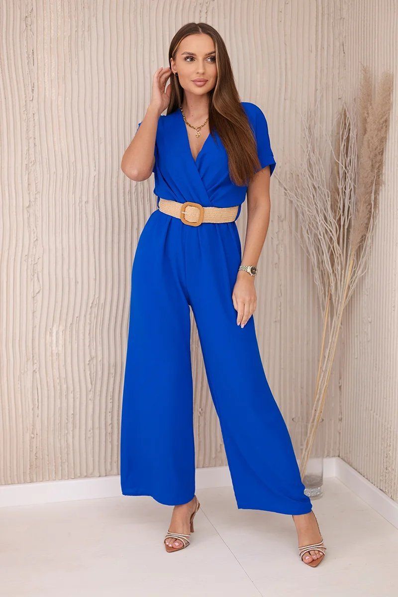 Jumpsuit with decorative belt at the waist cornflower blue