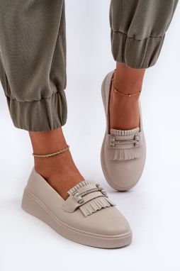 Women's lightweight leather platform loafers, beige S.Barski