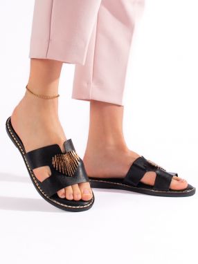Shelvt Women's Black Flat Flip Flops