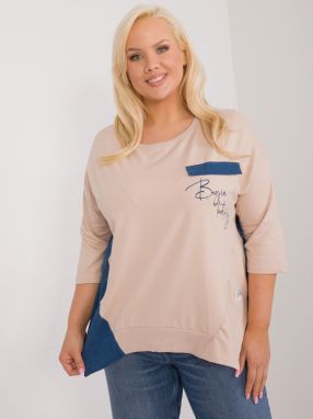 Beige women's blouse in a larger size with 3/4 sleeves